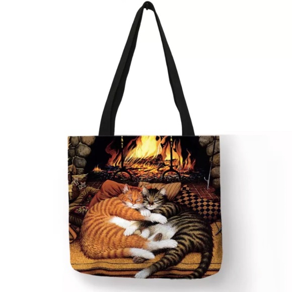 Eco-Friendly Sleeping Tabby Cats in Love Folding Tote Bag - Picture 1 of 12
